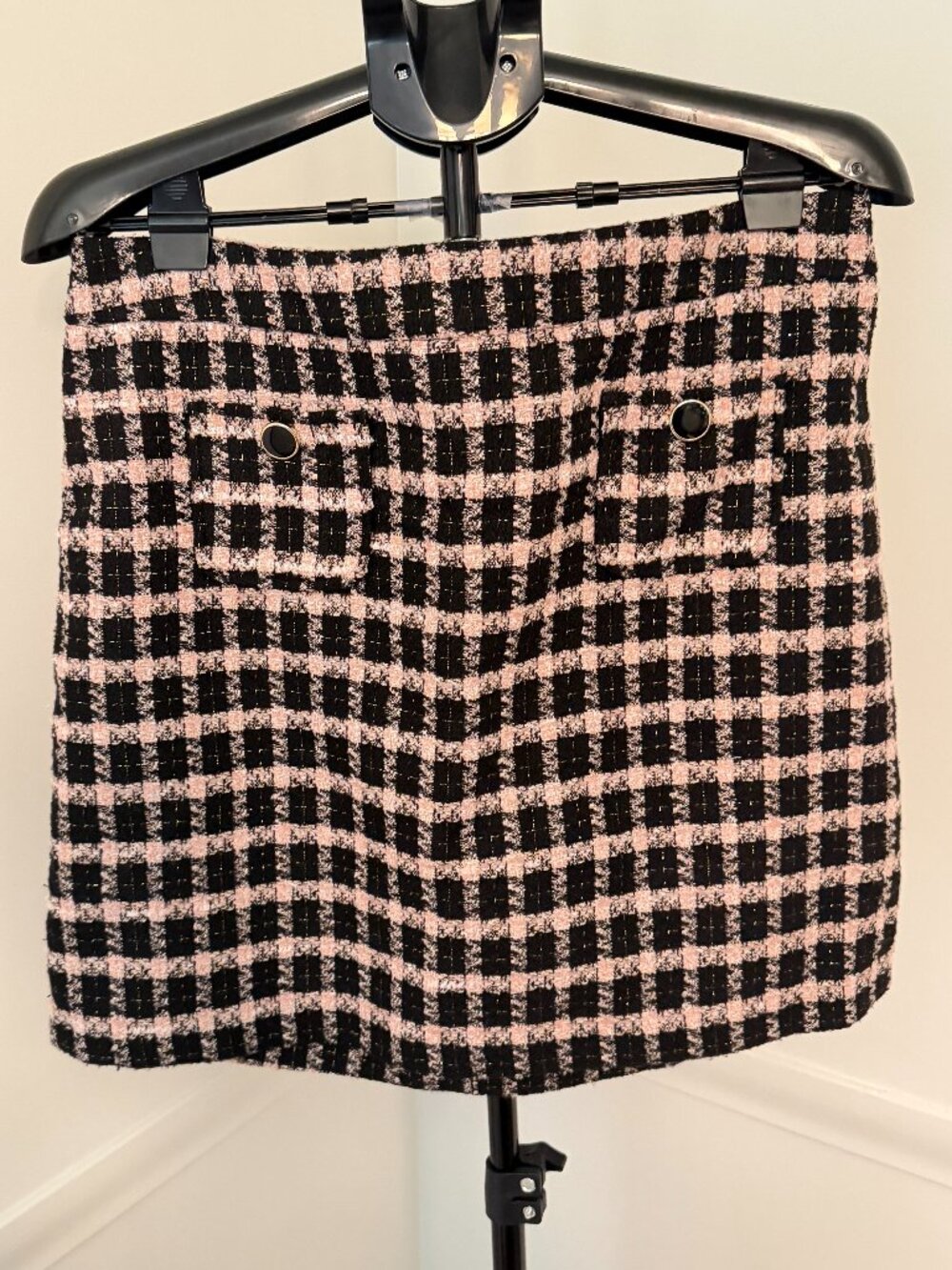 Maison D'Amelie Black & Pink Houndstooth Mini Skirt Size 12